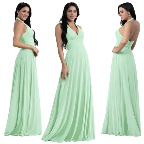 David's Bridal | Dresses | Mint Green Suzi Mint Chiffon Aline Halter Dress  Pretty Maids Davids Bridal | Poshmark